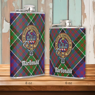 Clan MacDonald of Clanranald Crest over Tartan Hip Flask