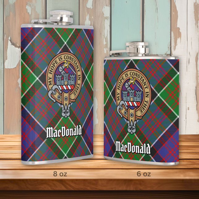Clan MacDonald of Clanranald Crest over Tartan Hip Flask (Creator Uploaded)