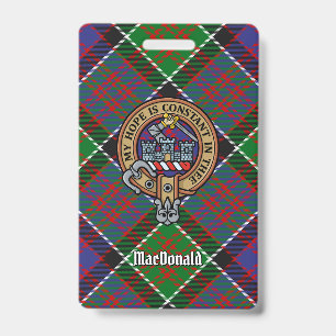 Clan MacDonald of Clanranald Crest over Tartan ID Badge