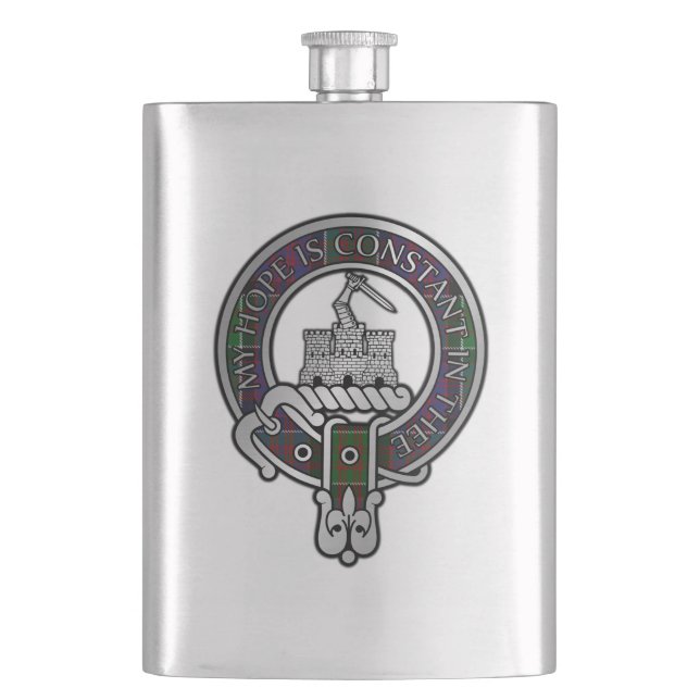 Clan MacDonald of Clanranald Crest & Tartan Hip Flask (Front)