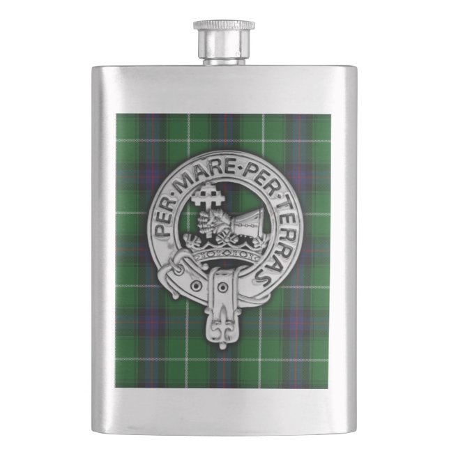 Clan MacDonald of the Isles Crest & Tartan Hip Flask (Front)