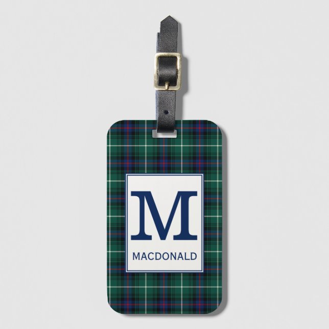 Clan MacDonald Tartan Monogrammed Luggage Tag (Front Vertical)