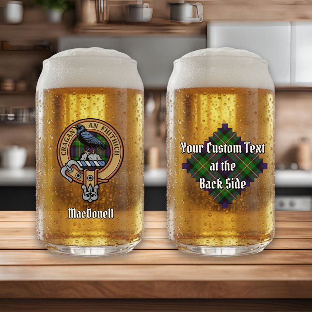 Clan MacDonell of Glengarry Crest over Tartan Can Glass (Creator Uploaded)