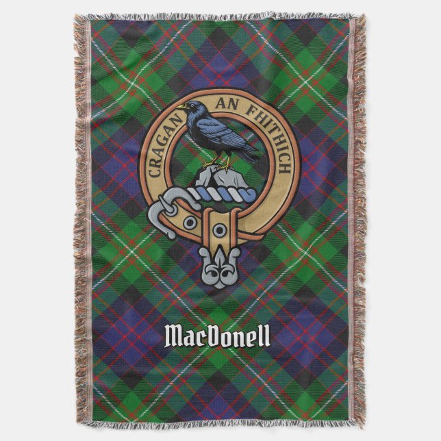 Clan MacDonell of Glengarry Crest over Tartan Throw Blanket (Front Vertical)