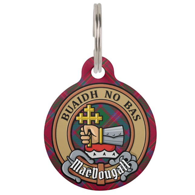 Clan MacDougall Crest over Tartan Pet Tag (Front)