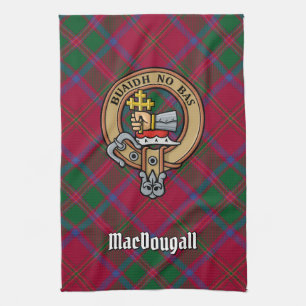 Clan MacDougall Crest over Tartan Tea Towel