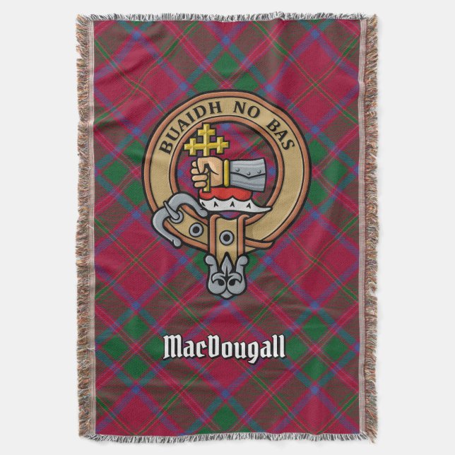 Clan MacDougall Crest over Tartan Throw Blanket (Front Vertical)