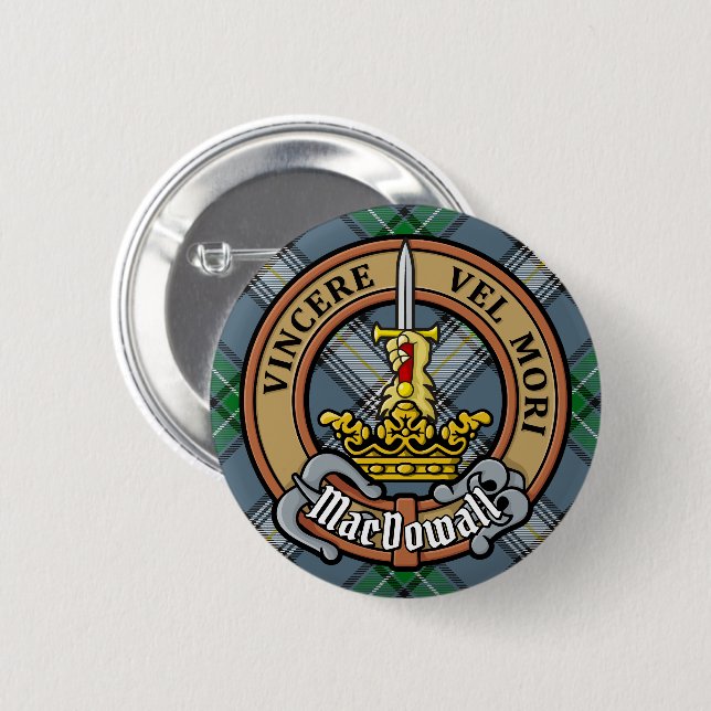 Clan MacDowall Crest over Tartan 6 Cm Round Badge (Front & Back)