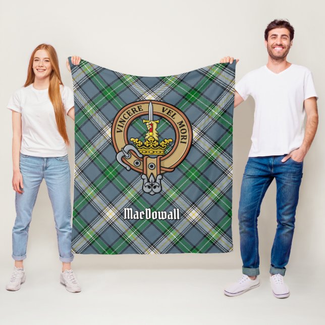 Clan MacDowall Crest over Tartan Fleece Blanket (In Situ)