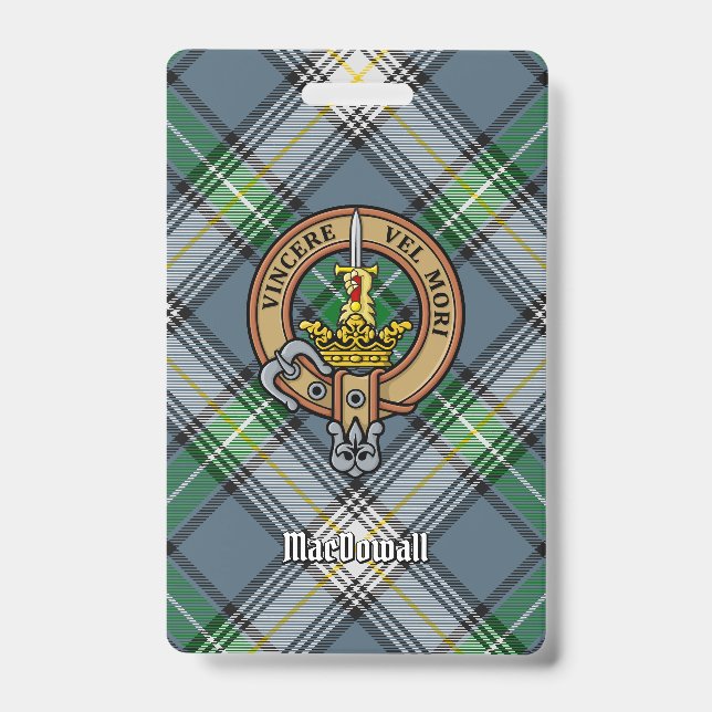 Clan MacDowall Crest over Tartan ID Badge (Front)