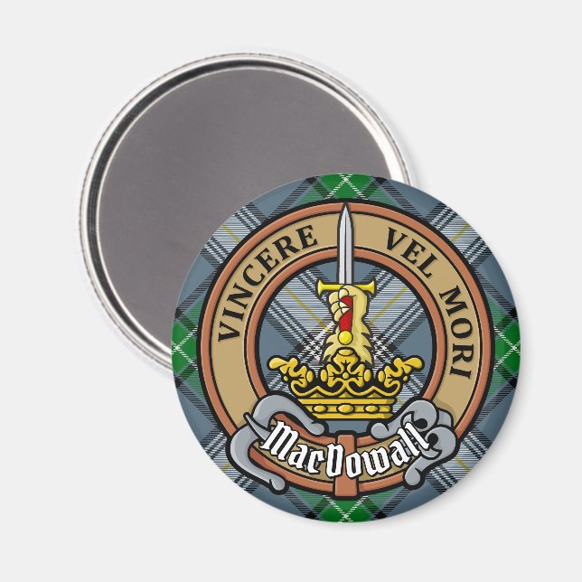 Clan MacDowall Crest over Tartan Magnet (Front/Back)