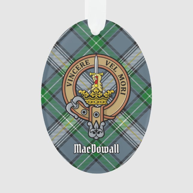 Clan MacDowall Crest over Tartan Ornament (Front)