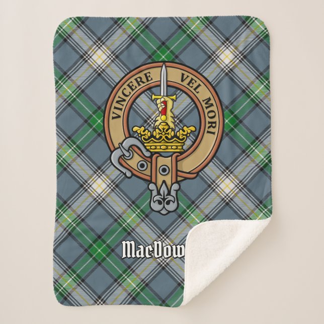 Clan MacDowall Crest over Tartan Sherpa Blanket (Front)