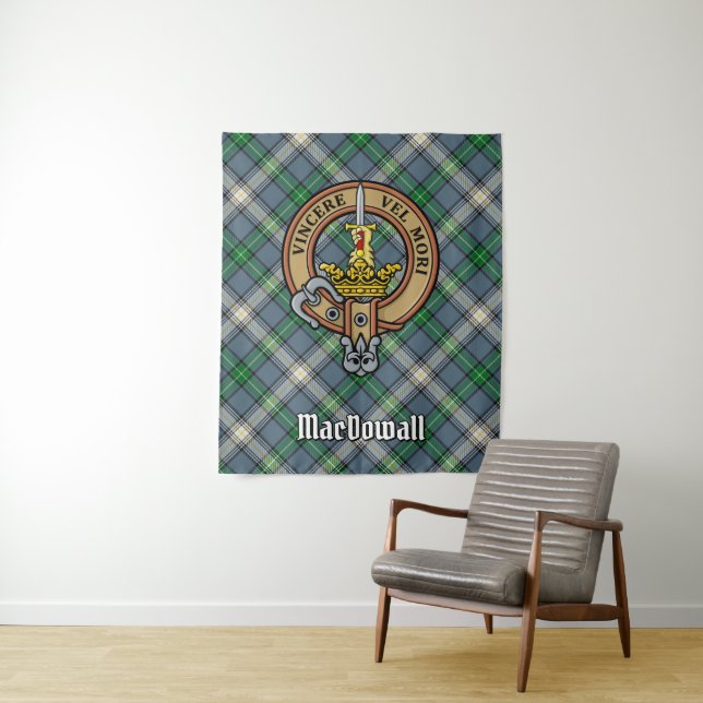Clan MacDowall Crest over Tartan Tapestry (In Situ)