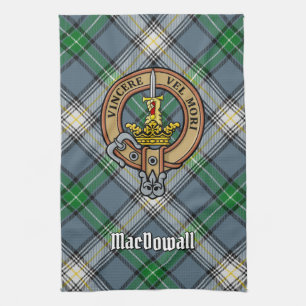 Clan MacDowall Crest over Tartan Tea Towel