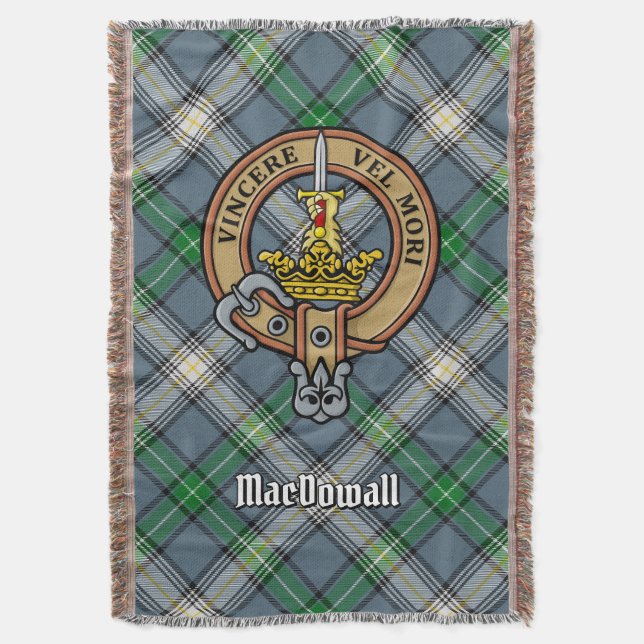 Clan MacDowall Crest over Tartan Throw Blanket (Front Vertical)