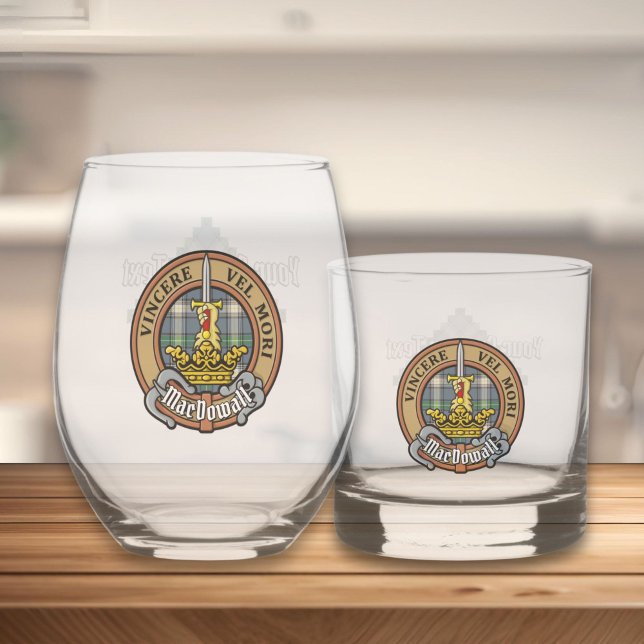 Clan MacDowall Crest over Tartan Whiskey Glass (Creator Uploaded)