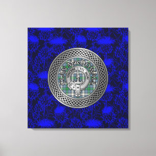 Clan MacDowall Crest & Tartan Knot on Thistle Canvas Print