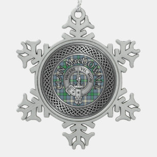 Clan MacDowall Crest & Tartan Knot Snowflake Pewter Christmas Ornament