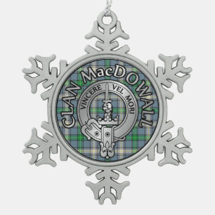 Clan MacDowall Crest & Tartan Snowflake Pewter Christmas Ornament