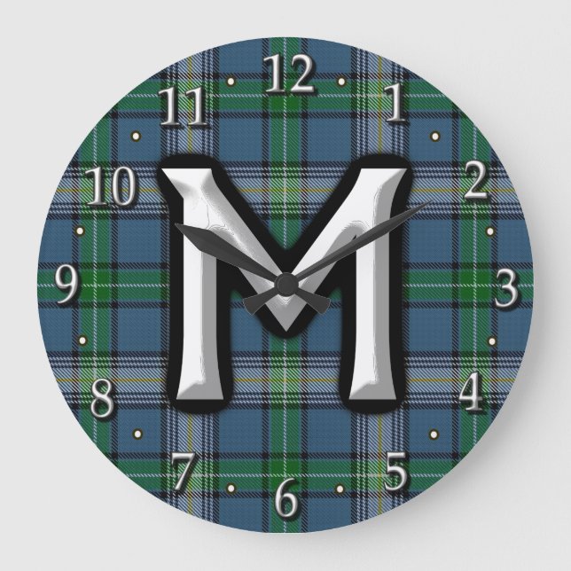 Clan MacDowall McDowell Letter M Monogram Tartan Large Clock (Front)