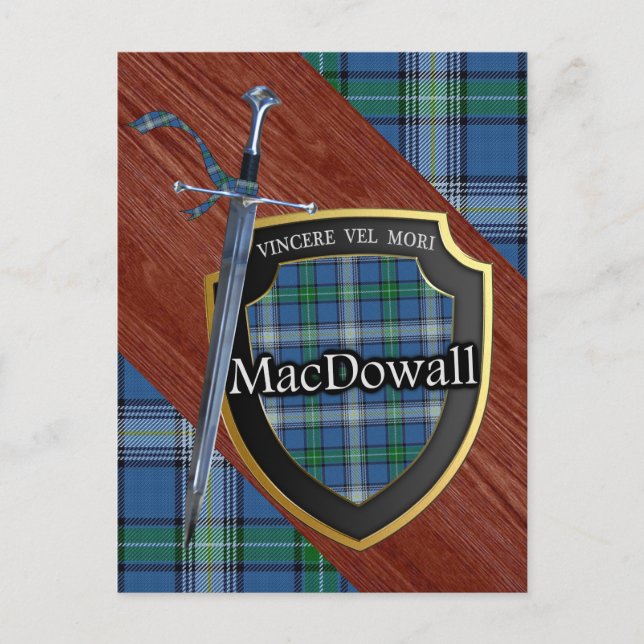 Clan MacDowall Tartan Sword & Shield Postcard (Front)