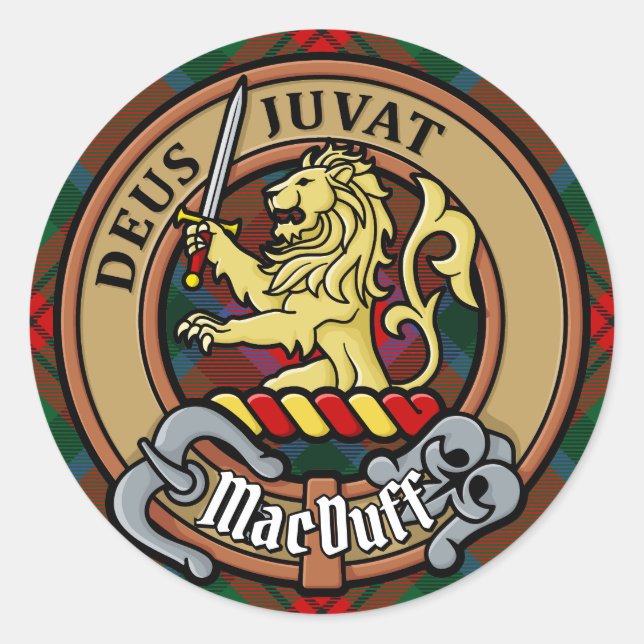 Clan MacDuff Crest over Tartan Classic Round Sticker (Front)