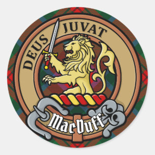Clan MacDuff Crest over Tartan Classic Round Sticker