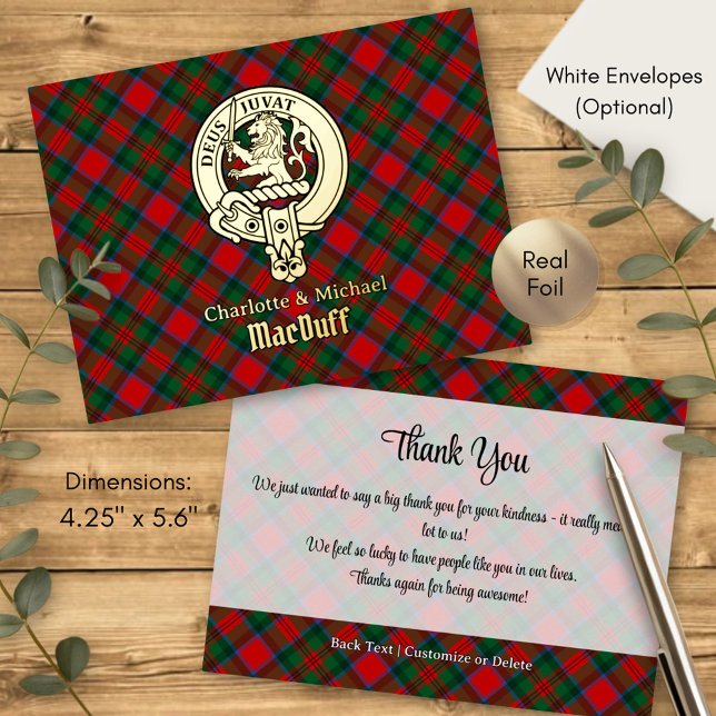 Clan MacDuff Crest over Tartan Foil Invitation Postcard (Creator Uploaded)