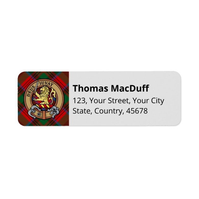 Clan MacDuff Crest over Tartan Return Address Label (Front)