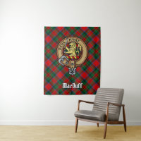 Clan MacDuff Crest over Tartan Tapestry