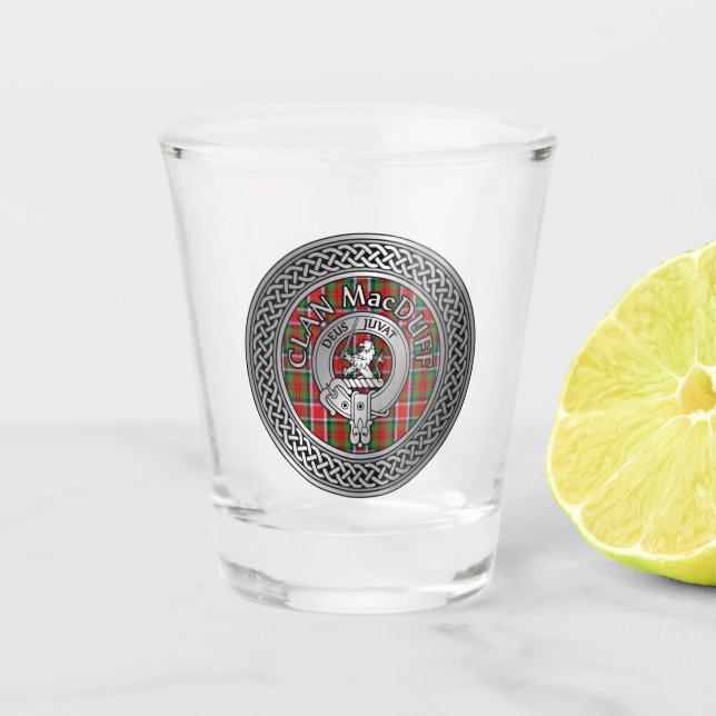 Clan MacDuff Crest & Tartan Knot Shot Glass (Front)