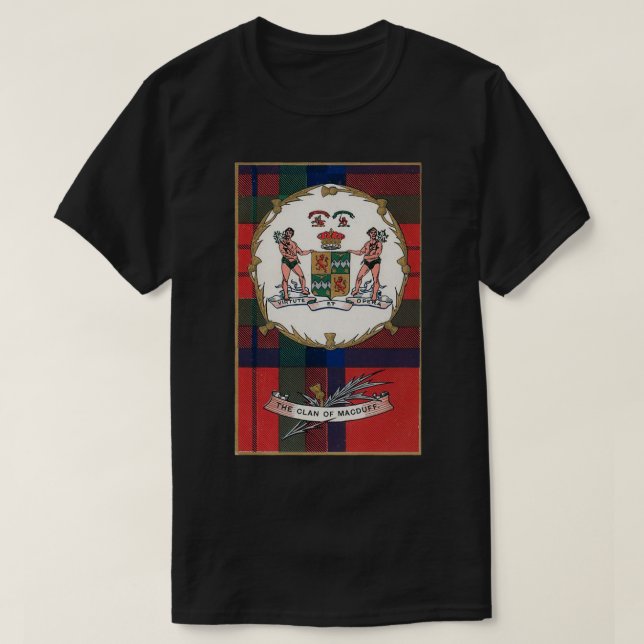 Clan MacDuff Vintage Tartan Crest Badge T-Shirt (Design Front)