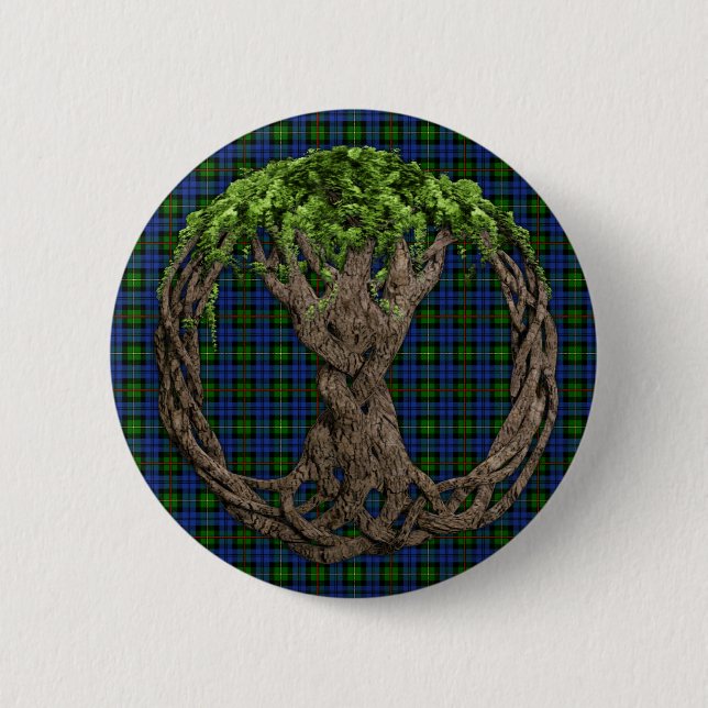 Clan MacEwan Tartan And Celtic Tree Of Life 6 Cm Round Badge (Front)