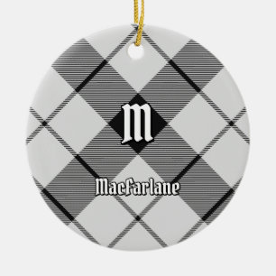 Clan MacFarlane Black and White Tartan Ceramic Ornament
