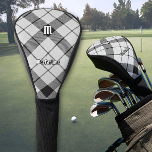 Clan MacFarlane Black and White Tartan Golf Head Cover