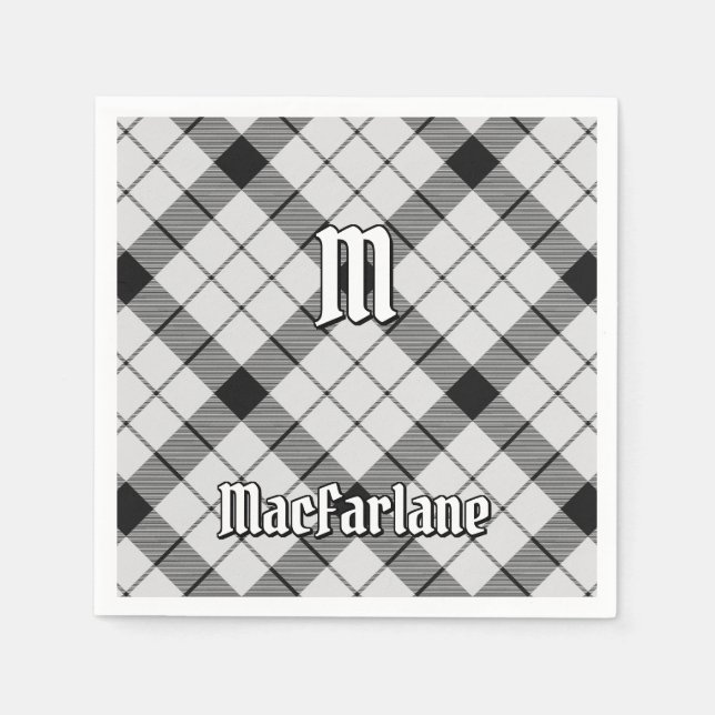 Clan MacFarlane Black and White Tartan Napkin (Front)