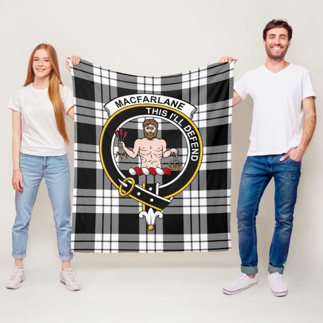 Clan MacFarlane Black & White Tartan Plaid Fleece Blanket (In Situ)