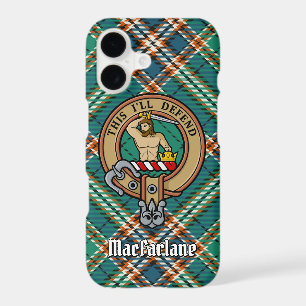 Clan MacFarlane Crest over Ancient Hunting Tartan