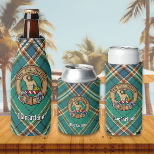 Clan MacFarlane Crest over Ancient Hunting Tartan Bottle Cooler
