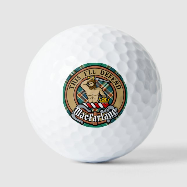 Clan MacFarlane Crest over Ancient Hunting Tartan Golf Balls (Front)