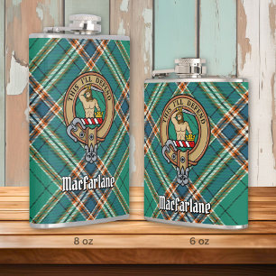 Clan MacFarlane Crest over Ancient Hunting Tartan Hip Flask