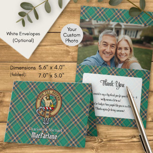 Clan MacFarlane Crest over Ancient Hunting Tartan Invitation