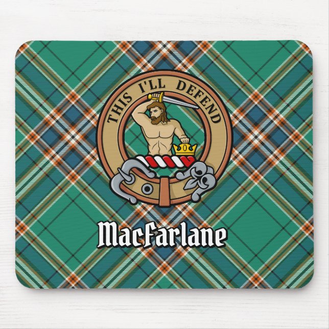Clan MacFarlane Crest over Ancient Hunting Tartan Mouse Pad (Front)
