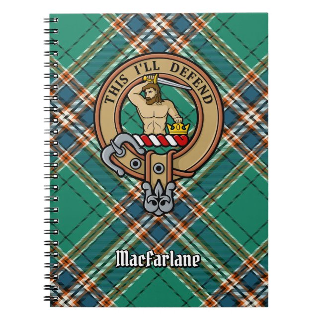 Clan MacFarlane Crest over Ancient Hunting Tartan Notebook (Front)