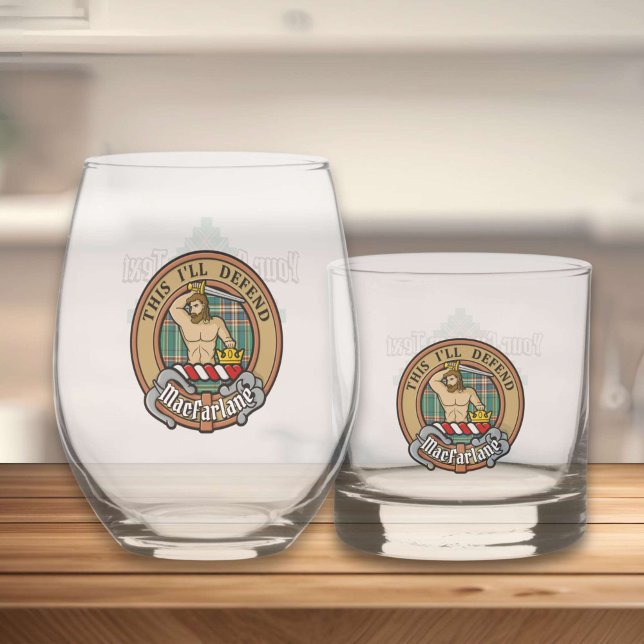 Clan MacFarlane Crest over Ancient Hunting Tartan Whiskey Glass (Creator Uploaded)