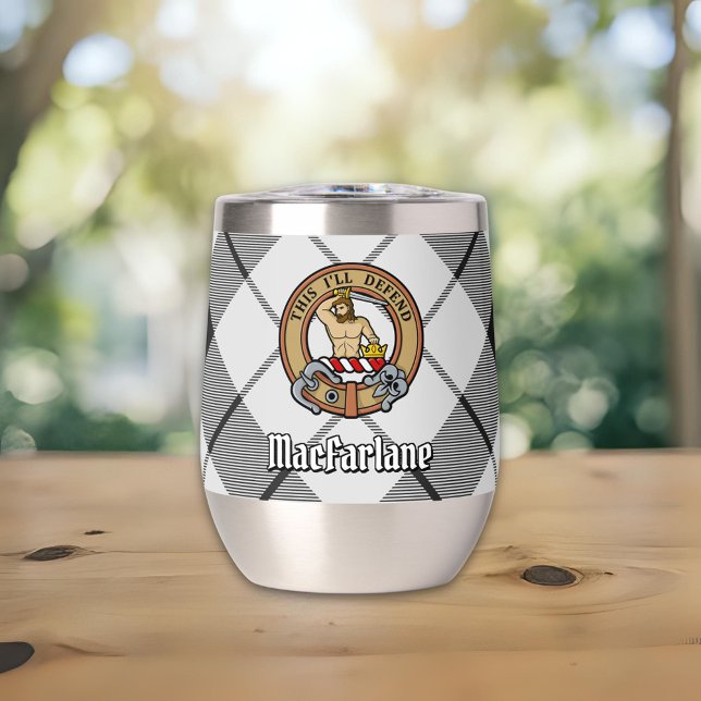Clan MacFarlane Crest over Black and White Tartan (Creator Uploaded)