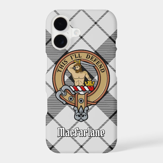 Clan MacFarlane Crest over Black and White Tartan (Back)