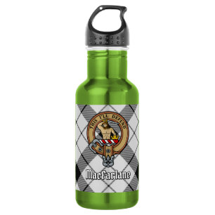 Clan MacFarlane Crest over Black and White Tartan 532 Ml Water Bottle