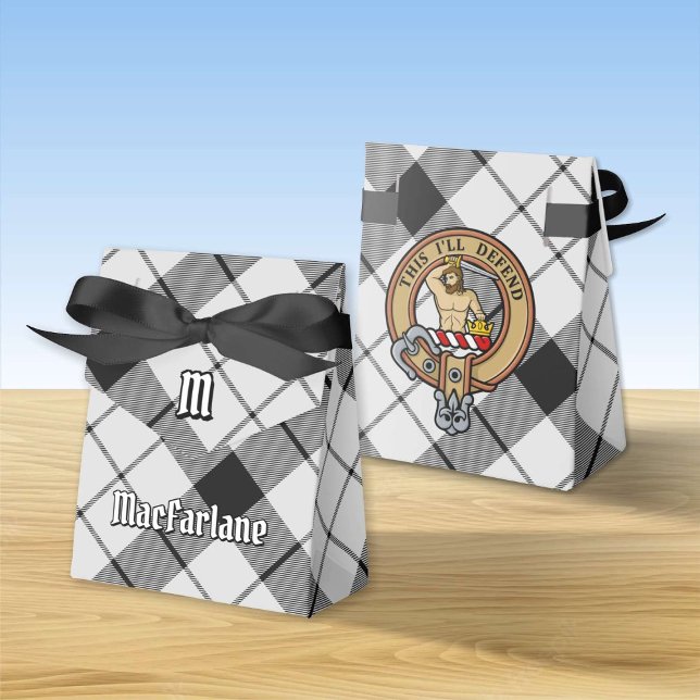 Clan MacFarlane Crest over Black and White Tartan Favour Box (Creator Uploaded)